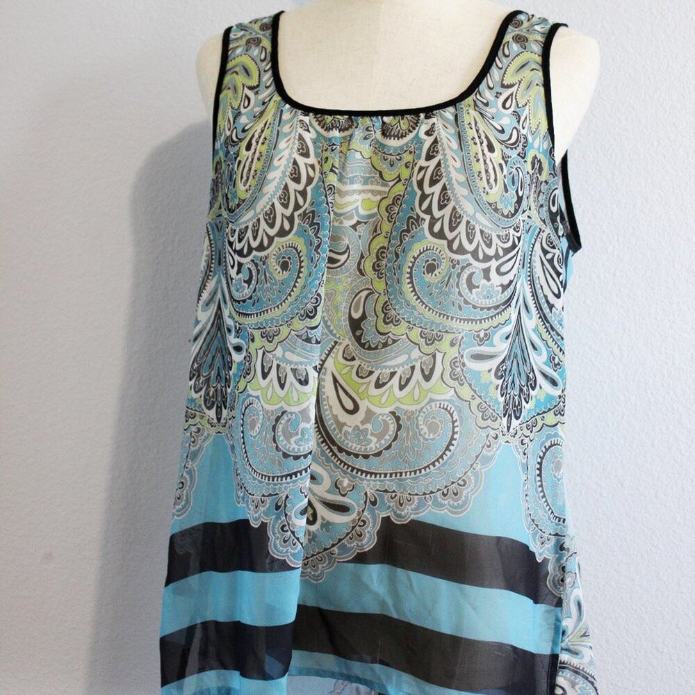 A.N.A. Sheer Sleeveless Boho Print Blouse Size L